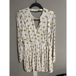 Free People Womens Tegan Long Sleeve Floral Mini Dress Sz 6‎ Boho White Yellow